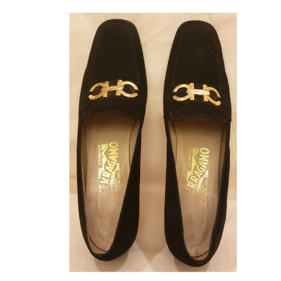 Salvatore Ferragamo Black Leather/Suede Heeled Pumps Size-8.5 AAAA Made in Italy - Picture 4 of 9